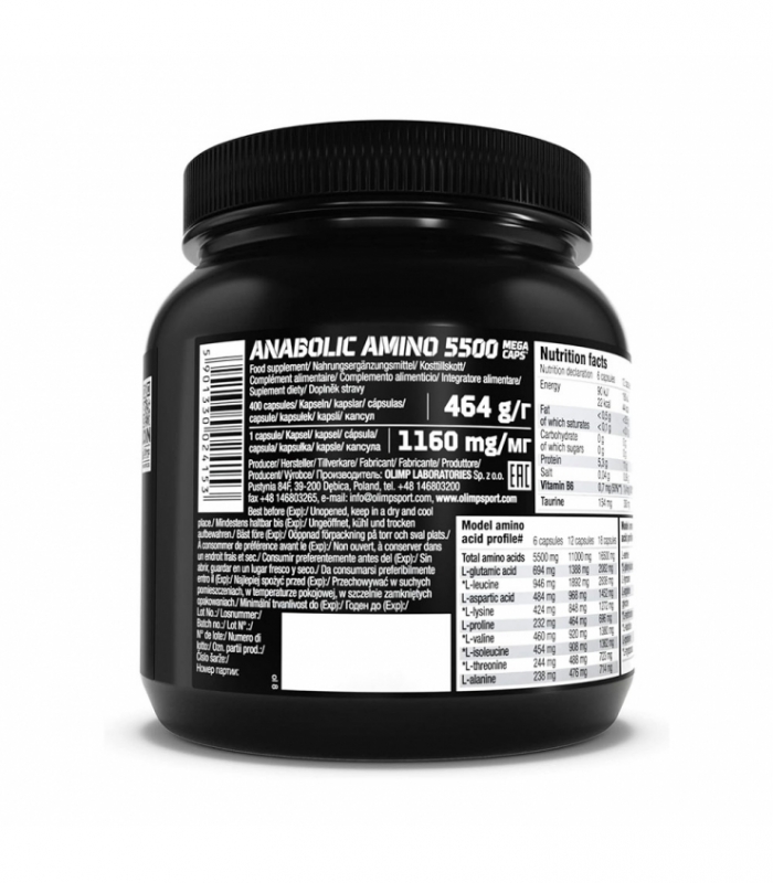 Olimp Sport Nutrition - Anabolic Amino 5500 Mega Caps 400 caps - Aminoácidos con taurina